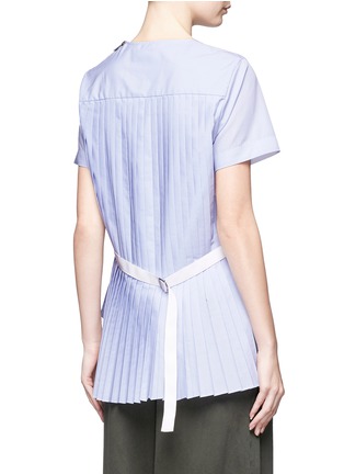 Back View - Click To Enlarge - SACAI - Belted pleat back collarless poplin shirt