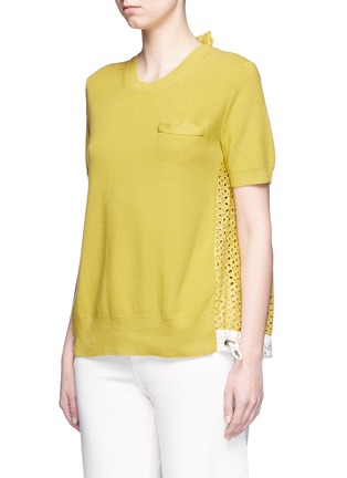 Front View - Click To Enlarge - SACAI - Floral eyelet lace back knit top