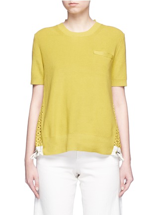 Main View - Click To Enlarge - SACAI - Floral eyelet lace back knit top