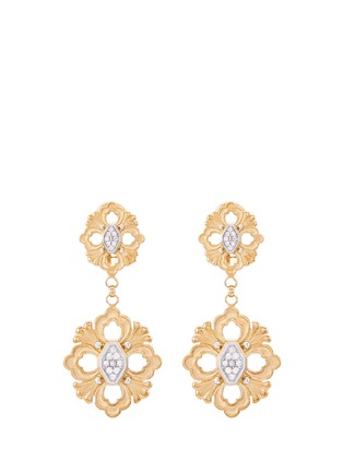 Main View - Click To Enlarge - BUCCELLATI - 'Opera' diamond 18k white and yellow gold floral drop earrings