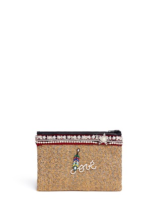 Main View - Click To Enlarge - VENNA - 'Love' pearl star chain embellished bouclé clutch