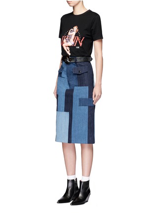 Figure View - Click To Enlarge - JINNNN - Snake effect belt cotton denim patchwork skirt