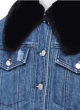 Detail View - Click To Enlarge - JINNNN - Rex rabbit fur collar distressed denim biker jacket