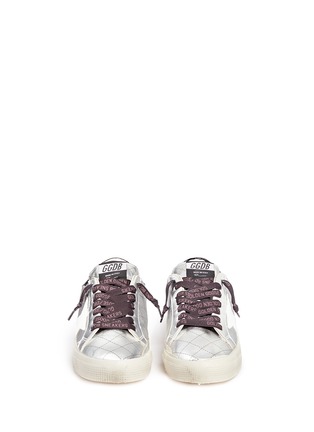 Front View - Click To Enlarge - GOLDEN GOOSE - 'May' matelassé metallic faux leather sneakers