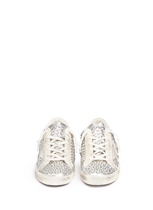 Front View - Click To Enlarge - GOLDEN GOOSE - 'Superstar' strass pavé metallic leather sneakers