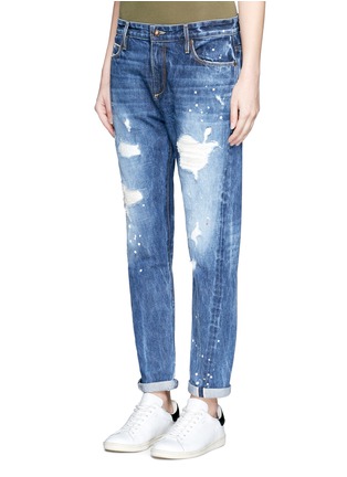 Front View - Click To Enlarge - 72877 - Distressed knit repair paint splatter boyfriend jeans