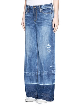 Front View - Click To Enlarge - 72877 - Letout cuff washed wide leg jeans