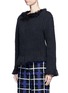 Front View - Click To Enlarge - 73037 - Frayed trim braided cotton-wool sweater