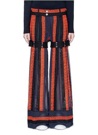 Main View - Click To Enlarge - SACAI - Embroidered regimental calligraphy stripe pleated pants