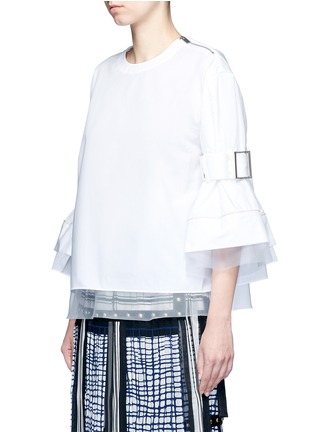 Front View - Click To Enlarge - SACAI - Belted sleeve cotton blend top