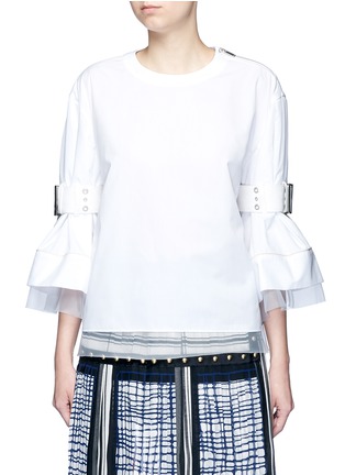 Main View - Click To Enlarge - SACAI - Belted sleeve cotton blend top