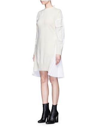 Front View - Click To Enlarge - SACAI - Shoulder patch pleated back knit dress