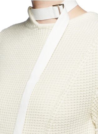 Detail View - Click To Enlarge - SACAI - Patch sleeve belted neck wool sweater