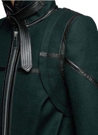 Detail View - Click To Enlarge - SACAI - Leather trim belted wool melton jacket