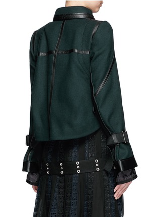 Back View - Click To Enlarge - SACAI - Leather trim belted wool melton jacket