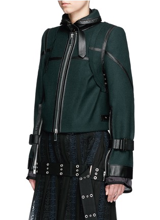 Front View - Click To Enlarge - SACAI - Leather trim belted wool melton jacket