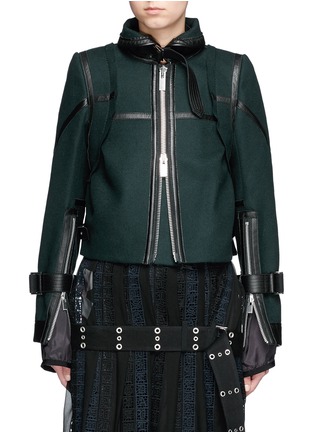 Main View - Click To Enlarge - SACAI - Leather trim belted wool melton jacket
