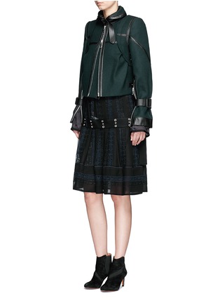 Figure View - Click To Enlarge - SACAI - Leather trim belted wool melton jacket