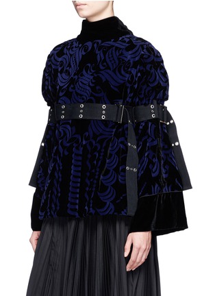Front View - Click To Enlarge - SACAI - Belted flock swirl print velvet top