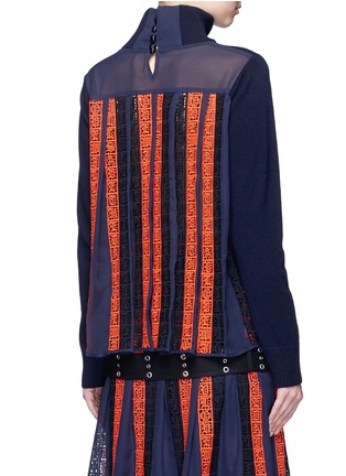 Back View - Click To Enlarge - SACAI - Regimental calligraphy stripe pleated wool turtleneck sweater