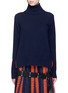 Main View - Click To Enlarge - SACAI - Regimental calligraphy stripe pleated wool turtleneck sweater