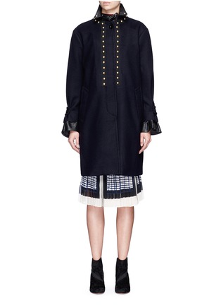Main View - Click To Enlarge - SACAI - Leather collar stud wool melton coat