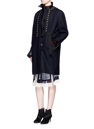 Figure View - Click To Enlarge - SACAI - Leather collar stud wool melton coat