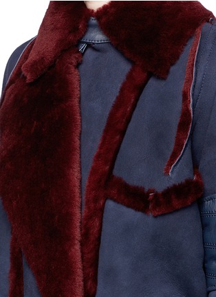Detail View - Click To Enlarge - SACAI - Leather trim colourblock sheepskin shearling jacket