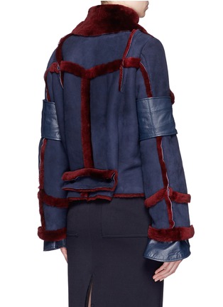 Back View - Click To Enlarge - SACAI - Leather trim colourblock sheepskin shearling jacket