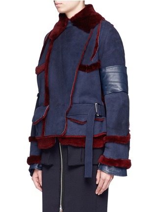 Front View - Click To Enlarge - SACAI - Leather trim colourblock sheepskin shearling jacket