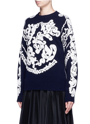 Front View - Click To Enlarge - SACAI - Swirl embroidered side zip wool sweater