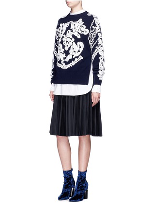 Figure View - Click To Enlarge - SACAI - Swirl embroidered side zip wool sweater
