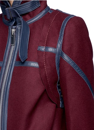 Detail View - Click To Enlarge - SACAI - Leather trim belted wool Melton jacket