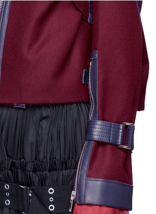 Detail View - Click To Enlarge - SACAI - Leather trim belted wool Melton jacket