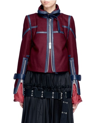 Main View - Click To Enlarge - SACAI - Leather trim belted wool Melton jacket