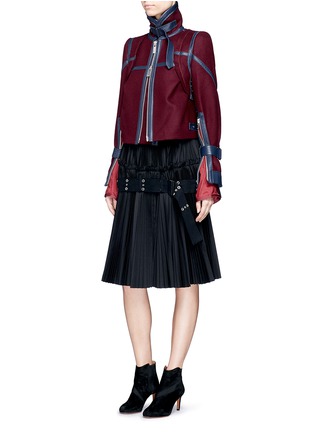 Figure View - Click To Enlarge - SACAI - Leather trim belted wool Melton jacket