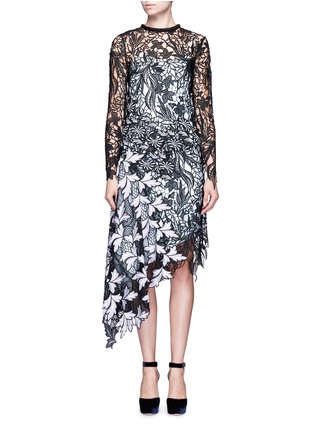 Main View - Click To Enlarge - SELF-PORTRAIT - 'Vine' asymmetric floral guipure lace midi dress