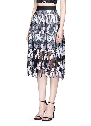 Front View - Click To Enlarge - SELF-PORTRAIT - Floral guipure patchwork lace midi skirt