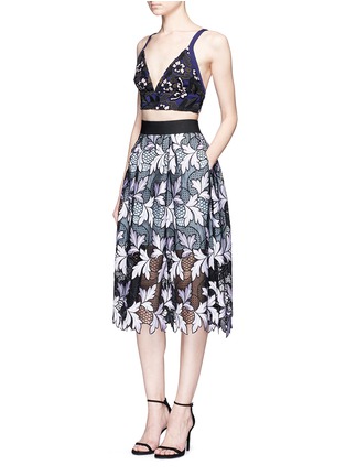 Figure View - Click To Enlarge - SELF-PORTRAIT - Floral guipure patchwork lace midi skirt