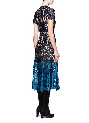 Back View - Click To Enlarge - SELF-PORTRAIT - 'Prairie' colourblock floral guipure lace midi dress