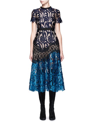 Main View - Click To Enlarge - SELF-PORTRAIT - 'Prairie' colourblock floral guipure lace midi dress