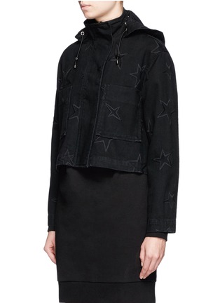 Front View - Click To Enlarge - ÊTRE CÉCILE - Star embroidered cropped denim parka