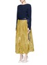 Figure View - Click To Enlarge - 73182 - Lambskin leather waistband pleated charmeuse skirt