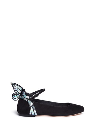 Main View - Click To Enlarge - SOPHIA WEBSTER - 'Chiara' holographic butterfly appliqué suede Mary Jane flats