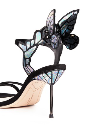 Detail View - Click To Enlarge - SOPHIA WEBSTER - 'Chiara' holographic butterfly appliqué suede sandals