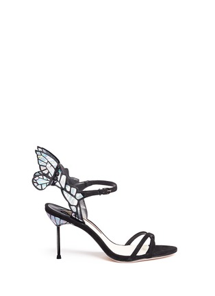 Main View - Click To Enlarge - SOPHIA WEBSTER - 'Chiara' holographic butterfly appliqué suede sandals