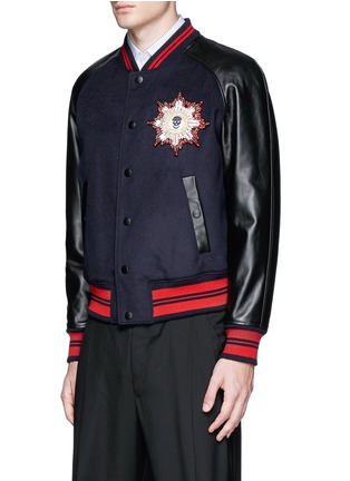 Front View - Click To Enlarge - ALEXANDER MCQUEEN - Leather sleeve wool felt baseball jacket