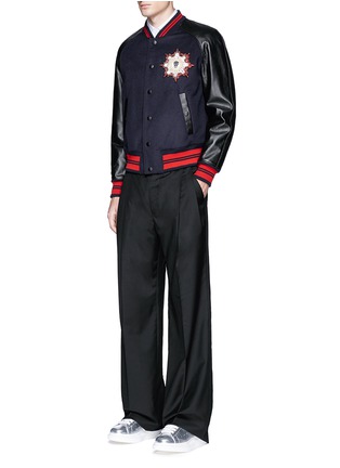 Figure View - Click To Enlarge - ALEXANDER MCQUEEN - Leather sleeve wool felt baseball jacket