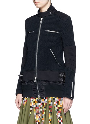 Front View - Click To Enlarge - SACAI - Extended underlay rib knit biker jacket