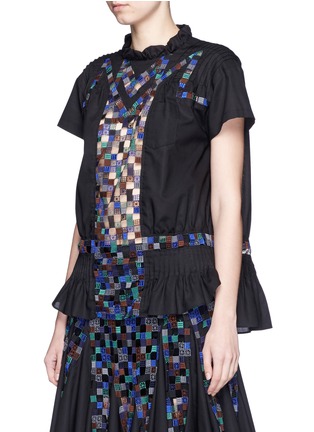 Front View - Click To Enlarge - SACAI - Gridwork bobbin lace pleat ruffle top